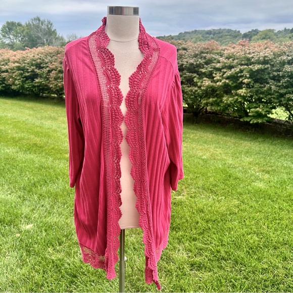 Roaman's Sweaters - ROAMAN's Plus Size Crochet Trim Cardigan